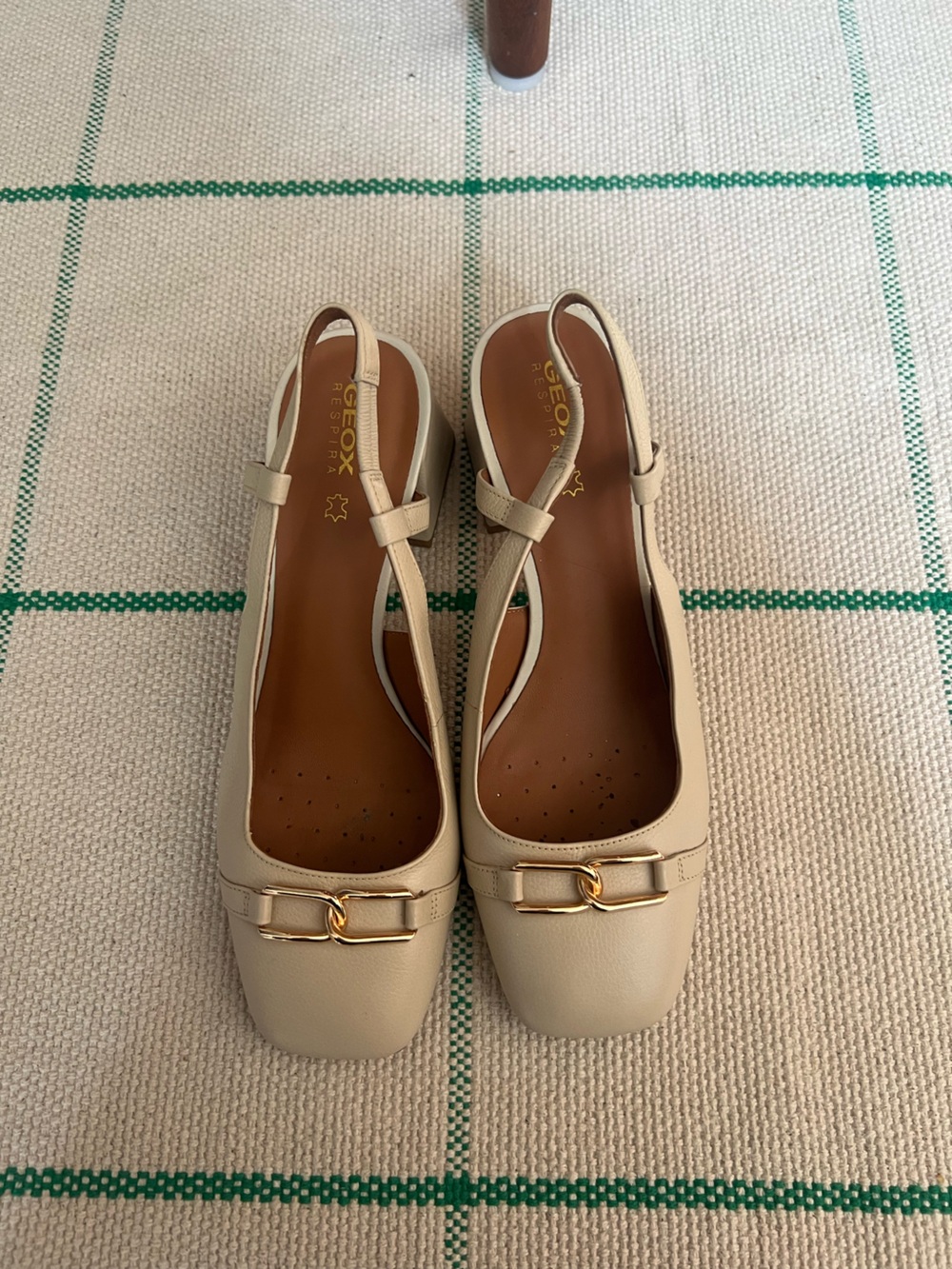 Geox Beige Slingback Flats with Gold Buckle Accent